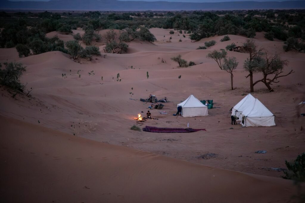Enjoy a magnificent seating area in a luxurious Sahara Desert Glamping camp